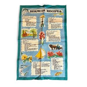 Bermuda Recipes Kitchen Tea Towel Pure Irish Linen